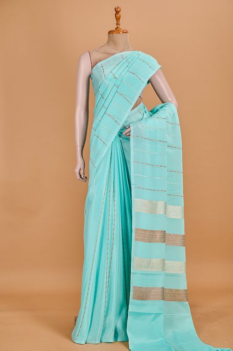 Mysore crepe light aqua blue saree with blouse
