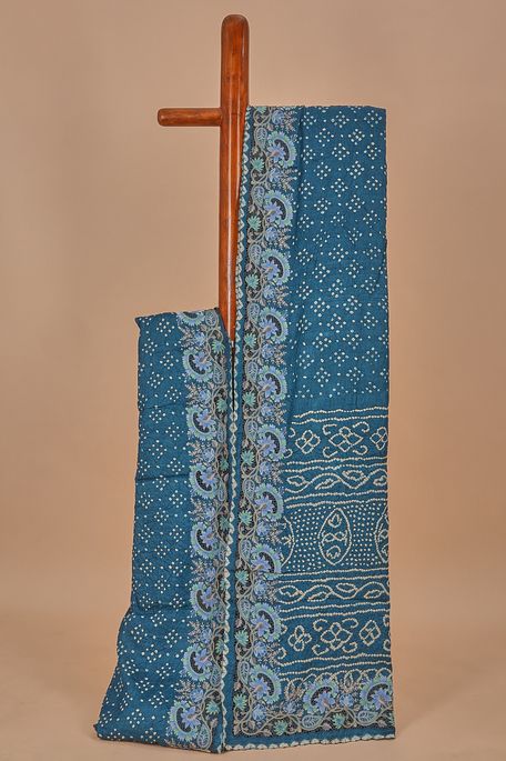 Bandhini tussar german blue saree with blouse