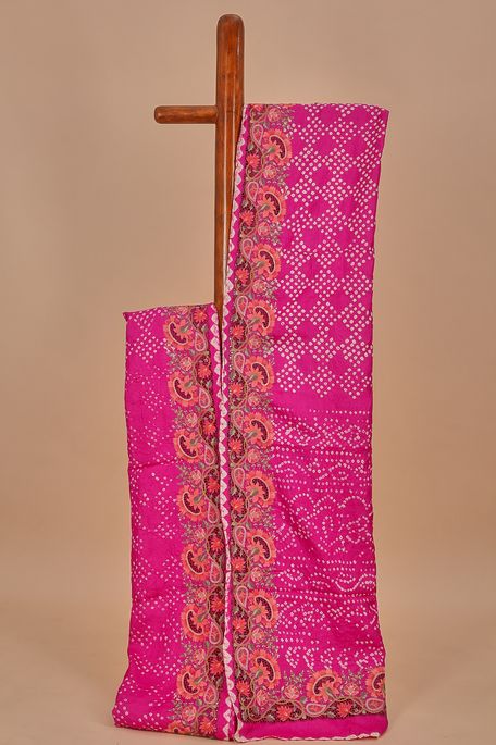 Bandhini tussar fuschia pink saree with blouse