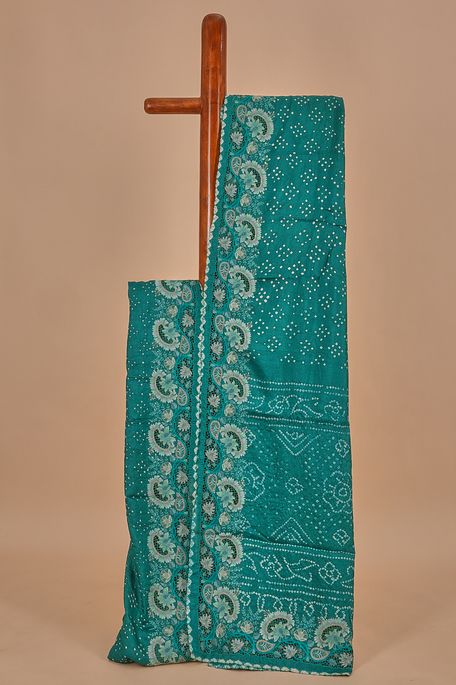 Bandhini tussar persian sea green saree with blouse