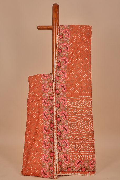 Bandhini tussar terrcotta orange saree with blouse