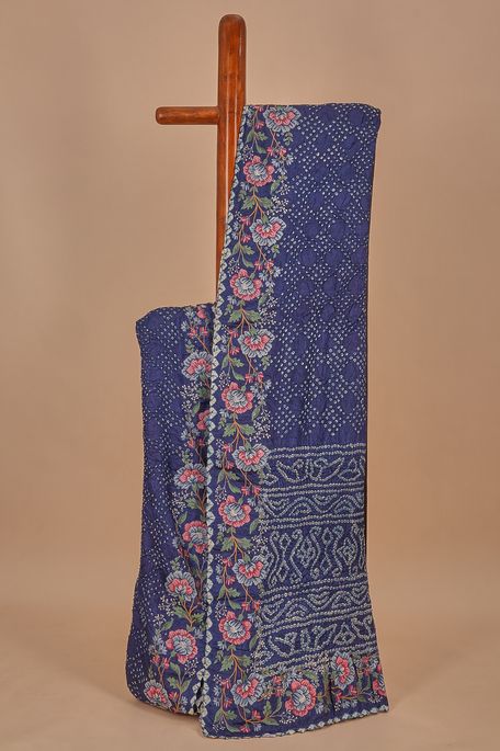 Bandhini tussar light navy blue saree with blouse