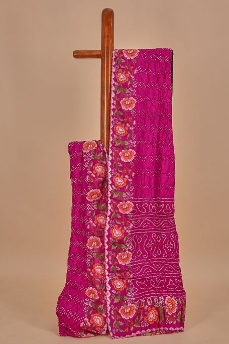 Bandhini tussar magenta pink saree with blouse