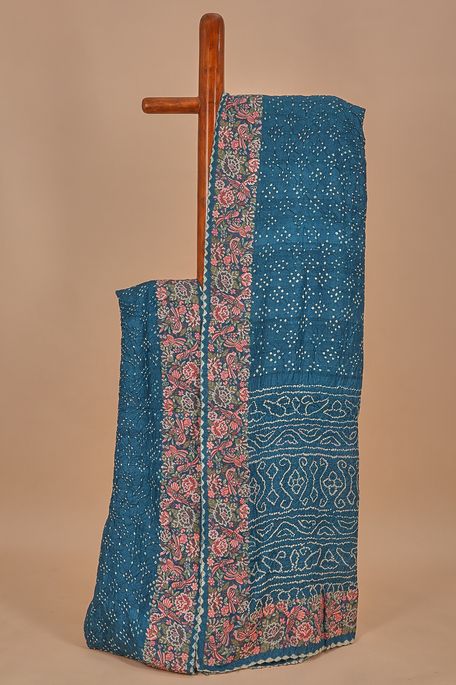 Bandhini tussar german blue saree with blouse