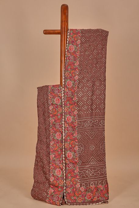 Bandhini tussar dark burgundy grape saree with blouse