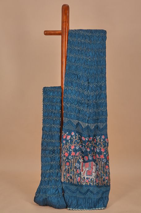 Bandhini tussar german blue saree with blouse