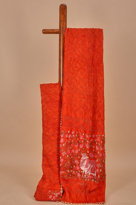 Bandhini tussar blood red saree with blouse