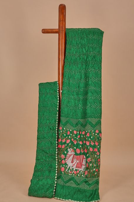 Bandhini tussar green saree with blouse