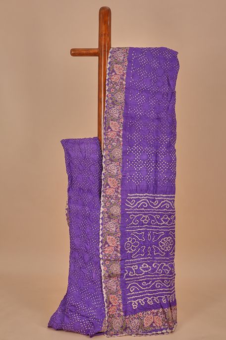 Bandhini tussar purple violet saree with blouse