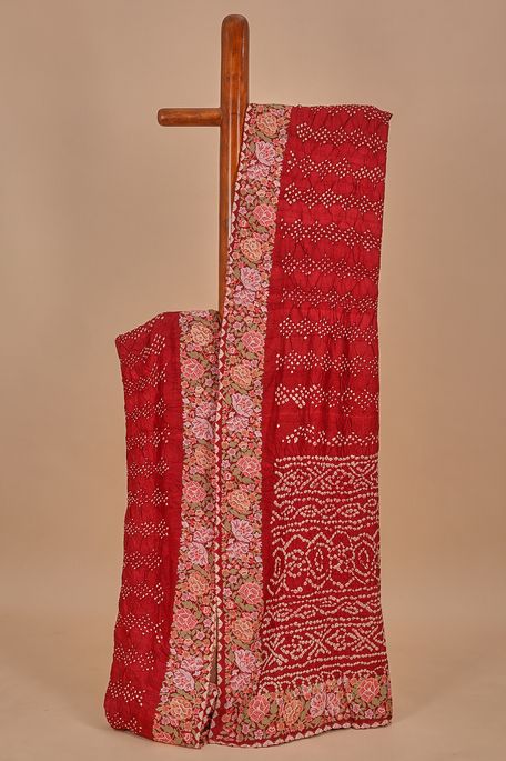 Bandhini tussar carmine red saree with blouse