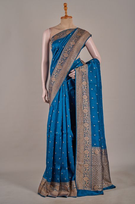 tussar german blue saree with blouse