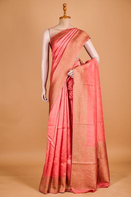 tussar light salmon onion pink saree with blouse