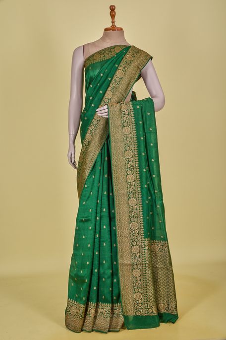 tussar dark olive green saree with blouse