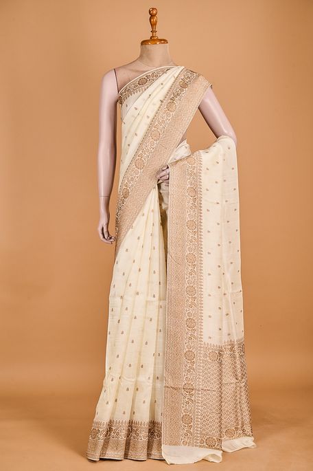 tussar light beige saree with blouse