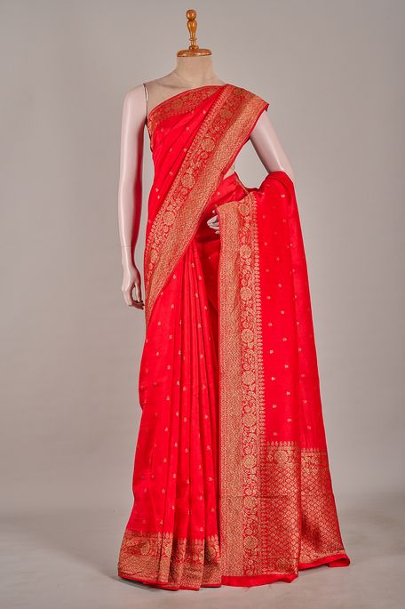 tussar blood red saree with blouse