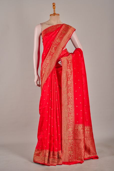 tussar blood red saree with blouse
