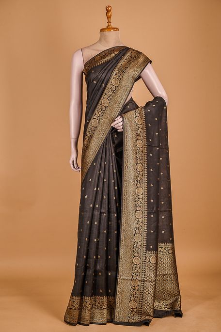 tussar black saree with blouse