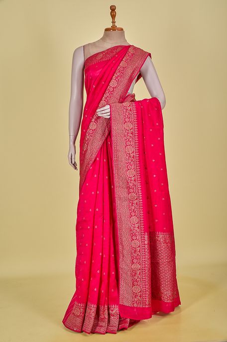 tussar fuschia pink saree with blouse