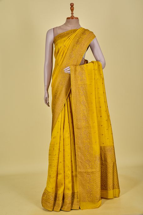 tussar dark mustard saree with blouse
