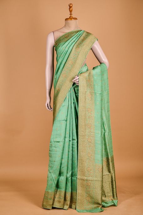 tussar fern green saree with blouse