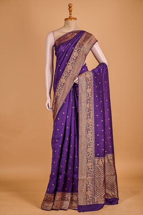 tussar dark violet purple saree with blouse