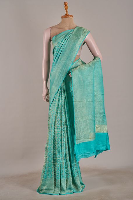Mysore crepe light persian sea green saree with blouse