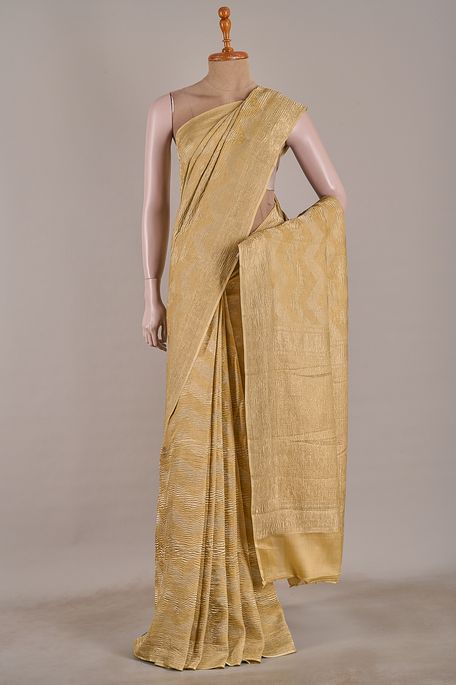Mysore crepe light khakhi green brown saree with blouse