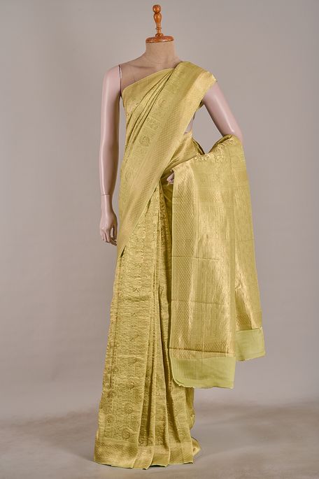 Mysore crepe light earth olive green saree with blouse