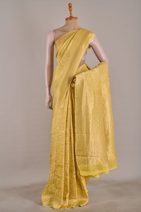 Mysore crepe lemon yellow saree with blouse