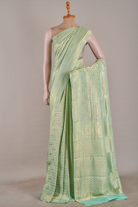 Mysore crepe light aqua blue saree with blouse
