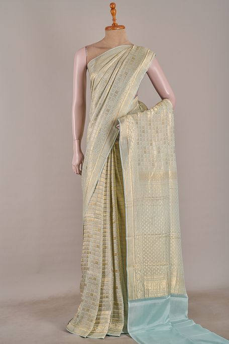 Mysore crepe dusky blue grey saree with blouse
