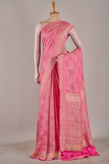 Mysore crepe fuschia pink light magenta pink saree with blouse