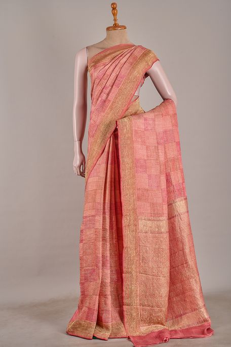 Mysore crepe dark salmon onion pink light magenta pink saree with blouse