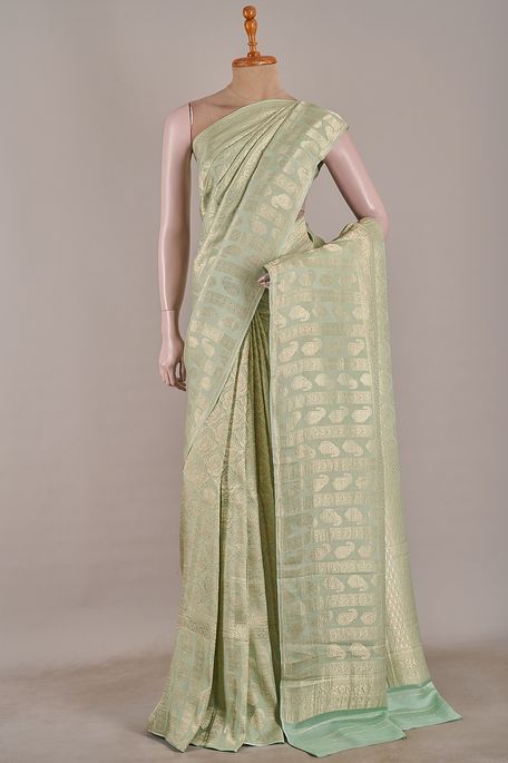 Mysore crepe fern green saree with blouse