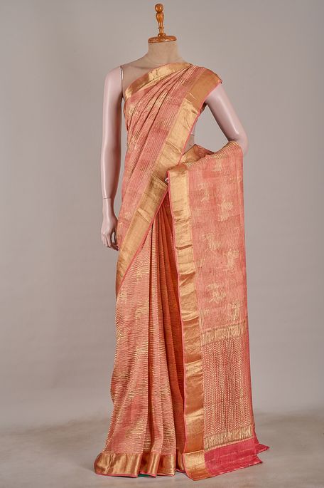 Mysore crepe salmon pink dark salmon pink saree with blouse