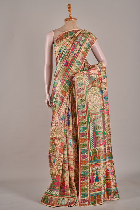 dupion natural beige tussar saree with blouse