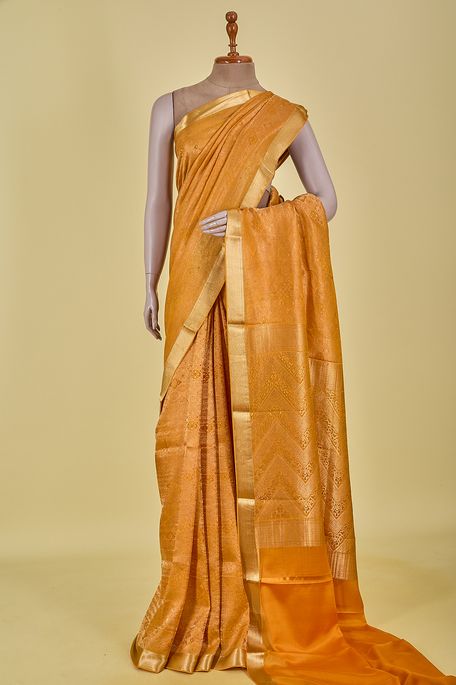 Mysore crepe light saffron orange saree with blouse