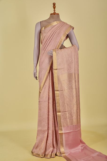 Mysore crepe dark salmon onion pink saree with blouse
