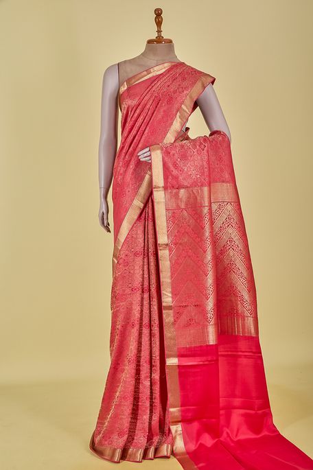 Mysore crepe dark salmon pink saree with blouse