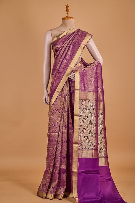 Mysore crepe purple violet saree with blouse
