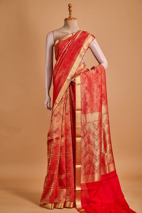 Mysore crepe blood red saree with blouse