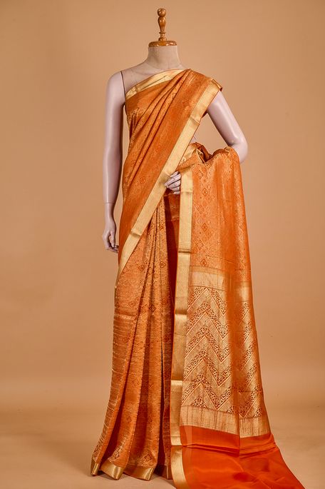 Mysore crepe terrcotta copper saree with blouse