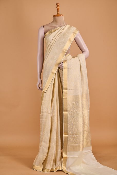 Mysore crepe light beige saree with blouse