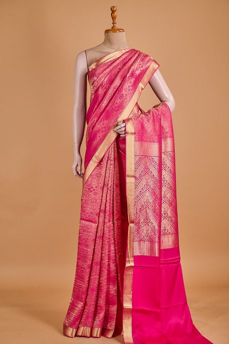 Mysore crepe fuschia pink saree with blouse