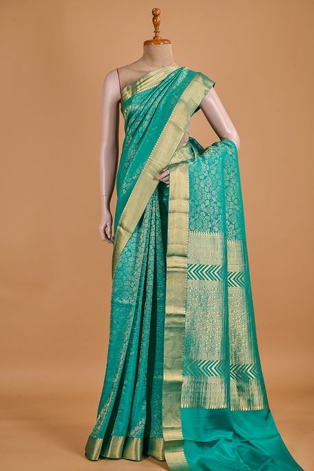 Mysore crepe persian sea green saree with blouse