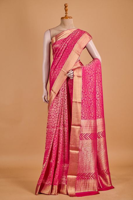 Mysore crepe fuschia pink saree with blouse