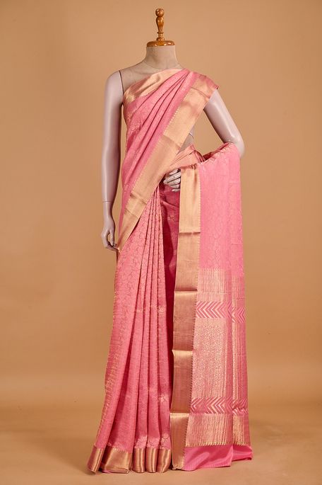 Mysore crepe persian rose pink saree with blouse