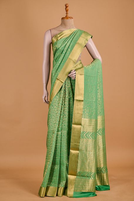 Mysore crepe spring sea green saree with blouse