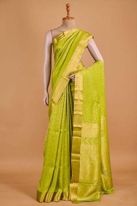 Mysore crepe fig green saree with blouse