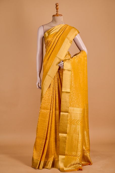 Mysore crepe golden yellow saree with blouse